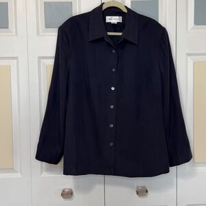 Rena Rowan Navy Blue 100% Silk Button Down Blouse Collared Plus Size 24W Lined